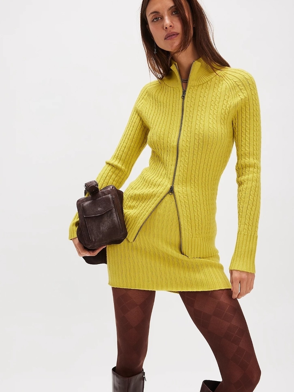 NWT Free People Eliza Mini Skirt Sweater Set Chartreuse New With Tags XS